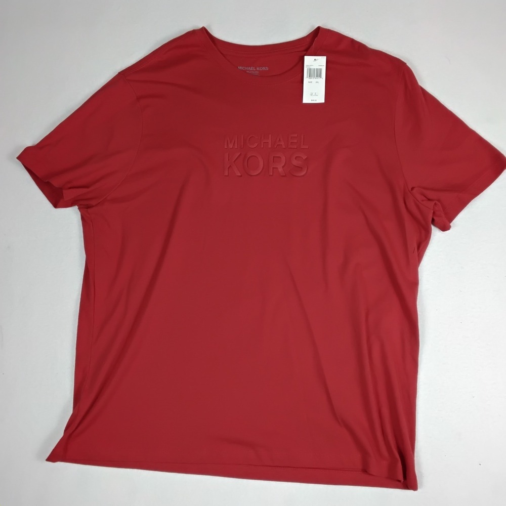 Michael Kors Mens Logo Embossed Cotton T-shirt Red 2XL VS652Y5FV4